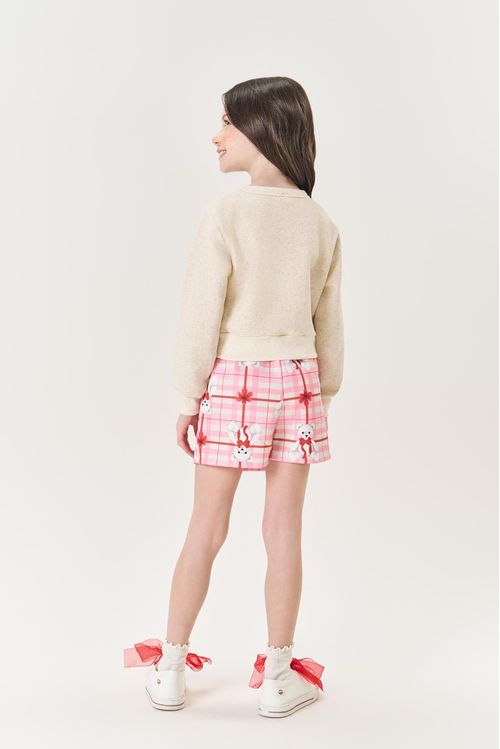 Conjunto Infantil Menina Blusão Laço E Short-Saia Rosa Mundo Cinti