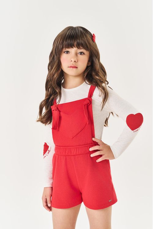 Conjunto Infantil Menina Blusa Coração E Jardineira Vermelho Mundo Cinti