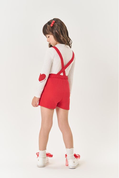 Conjunto Infantil Menina Blusa Coração E Jardineira Vermelho Mundo Cinti