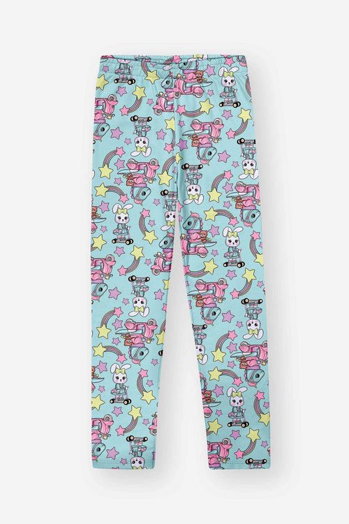 Legging Infantil Menina Total Print Unicórnio Azul Mundo Cinti