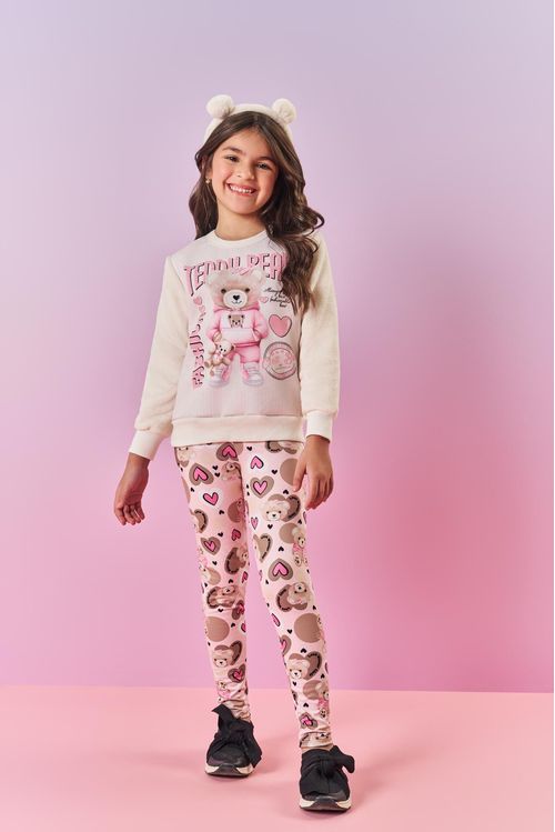 Legging Infantil Menina Total Print Ursinho Rosa Mundo Cinti