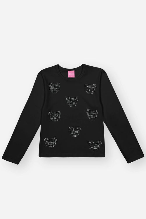 Blusa Infantil Menina Strass Ursinho Preto Mundo Cinti