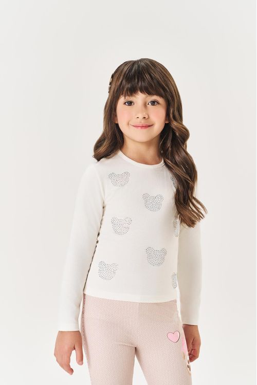Blusa Infantil Menina Strass Ursinho Preto Mundo Cinti