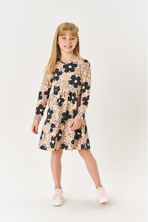 Vestido Infantil Menina Floral Bege Mundo Cinti