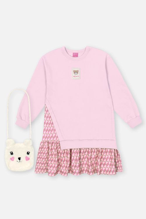 Vestido Infantil Menina Com Bolsa Rosa Mundo Cinti