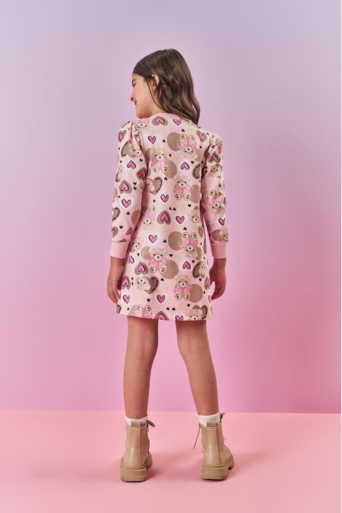 Vestido Infantil Menina Ursinhos Rosa Mundo Cinti