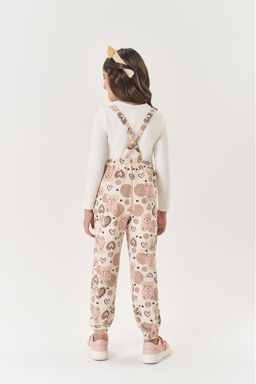 Conjunto Infantil Menina Blusa E Jardineira Ursinho Bege Mundo Cinti