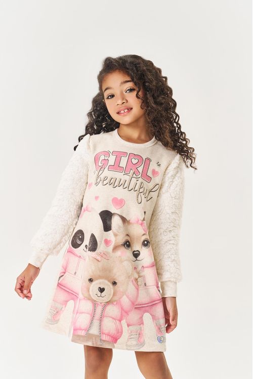 Vestido Infantil Menina Girl Beautiful Pelo Off White Mundo Cinti
