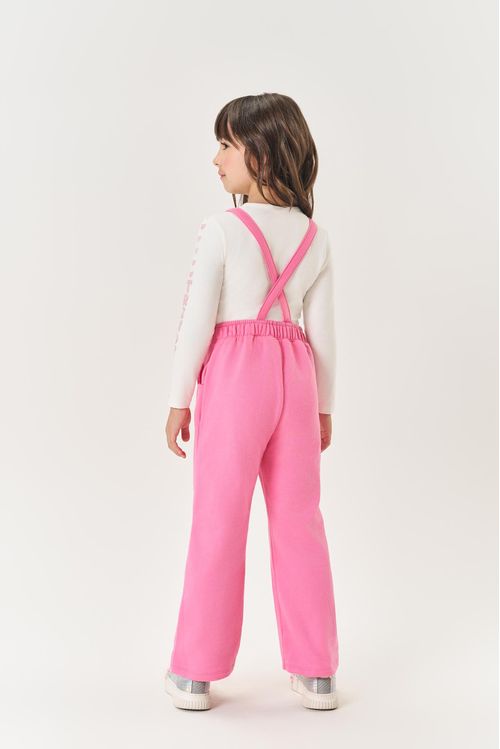 Conjunto Infantil Menina Blusa Trendy E Jardineira Rosa Mundo Cinti