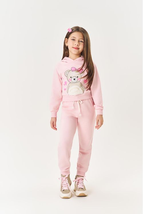 Conjunto Infantil Menina Blusão Bolso Pelo E Calça Rosa Mundo Cinti