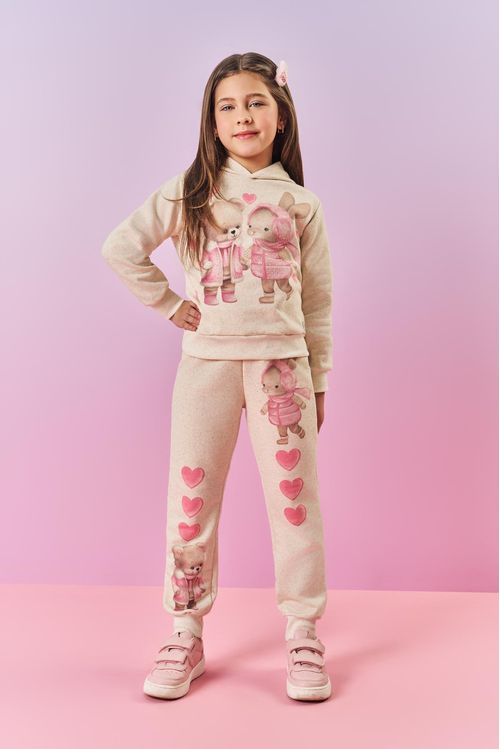 Conjunto Infantil Menina Blusão E Calça Ursinhos Off White Mundo Cinti