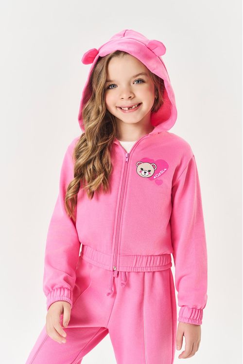 Conjunto Infantil Menina Jaqueta E Calça Com Strass Rosa Mundo Cinti