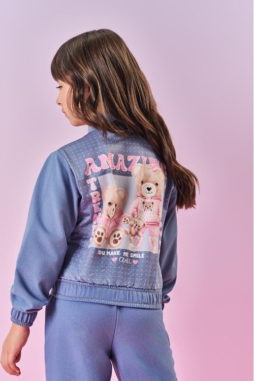 Conjunto Infantil Menina Jaqueta Estampa Costa E Calça Azul Mundo Cinti
