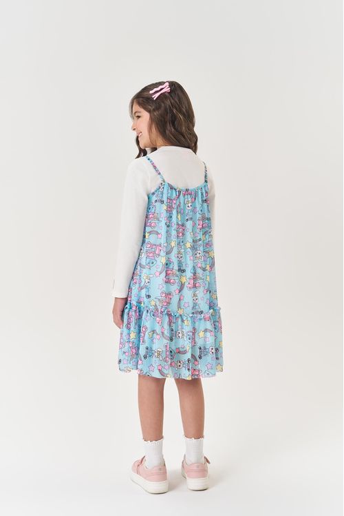 Vestido Infantil Menina Sobreposição Tule Azul Mundo Cinti
