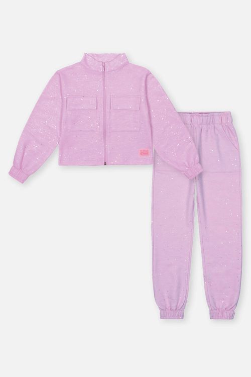 Conjunto Infantil Menina Jaqueta E Calça Glitter Lilás Mundo Cinti