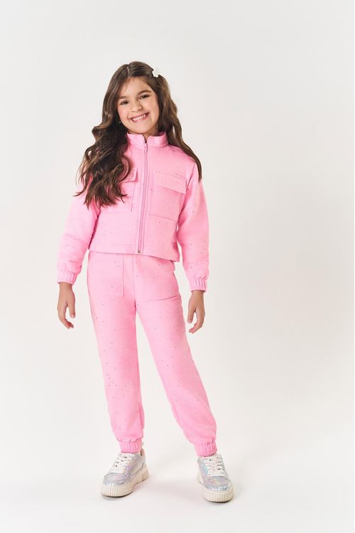 Conjunto Infantil Menina Jaqueta E Calça Glitter Rosa Mundo Cinti