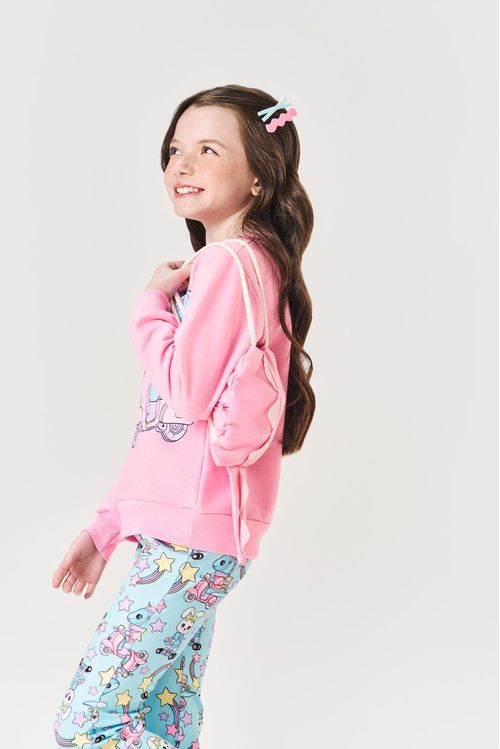 Conjunto Infantil Menina Blusão, Calça Dino E Bolsa Rosa Mundo Cinti