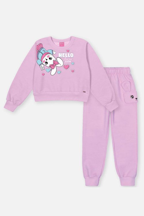 Conjunto Infantil Menina Blusão Hello E Calça Lilás Mundo Cinti