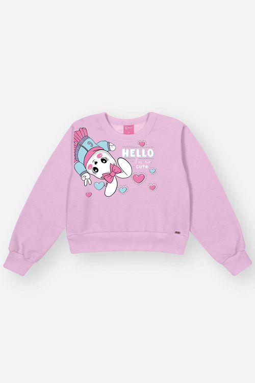 Conjunto Infantil Menina Blusão Hello E Calça Lilás Mundo Cinti