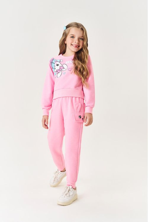 Conjunto Infantil Menina Blusão Hello E Calça Rosa Mundo Cinti