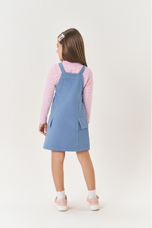 Conjunto Infantil Menina Blusa Listrada E Salopete Rosa Mundo Cinti