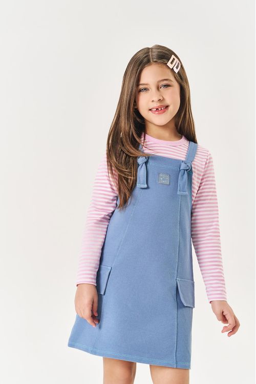 Conjunto Infantil Menina Blusa Listrada E Salopete Lilás Mundo Cinti