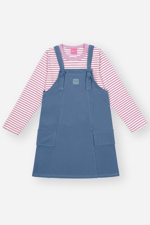 Conjunto Infantil Menina Blusa Listrada E Salopete Lilás Mundo Cinti