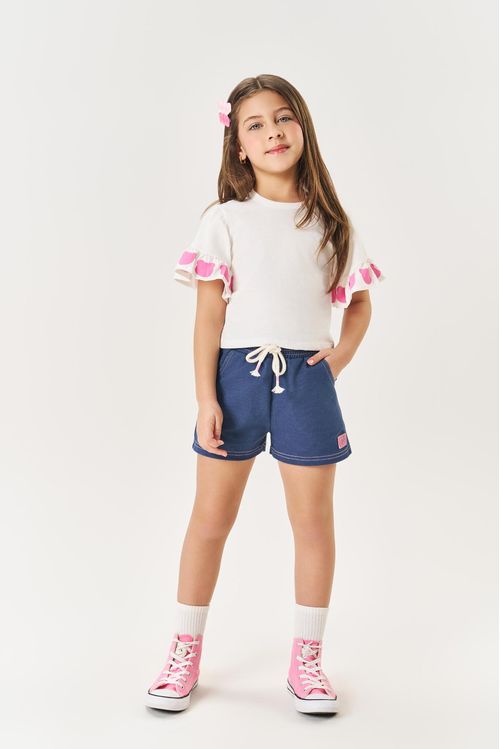 Conjunto Infantil Menina Blusa Ursinho E Short Natural Mundo Cinti