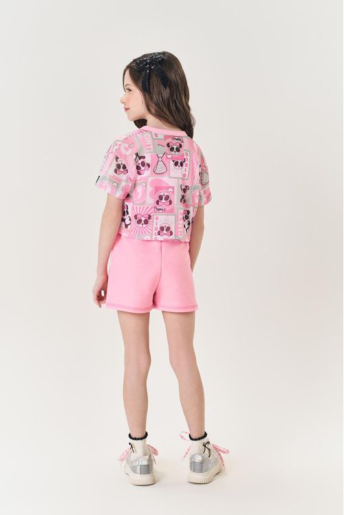 Conjunto Infantil Menina Blusa, Short E Sobreposição Rosa Mundo Cinti
