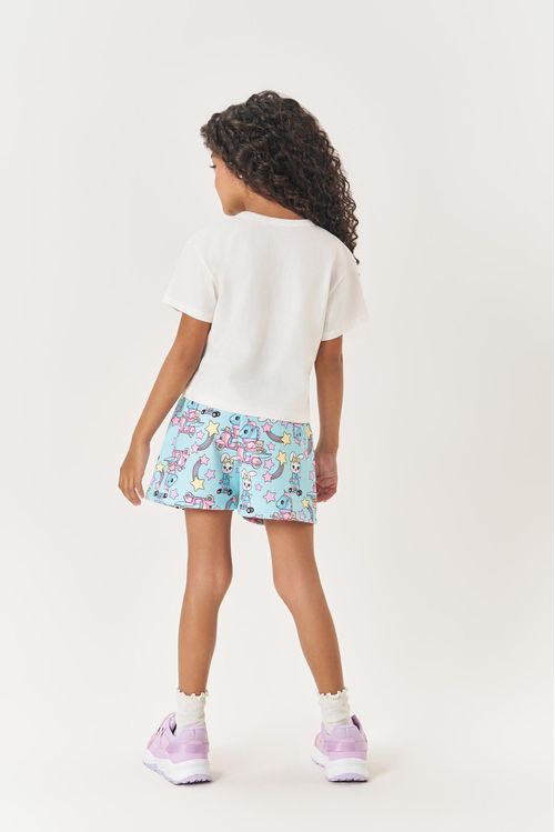 Conjunto Infantil Menina Blusa Estrelas E Short Dino Azul Mundo Cinti