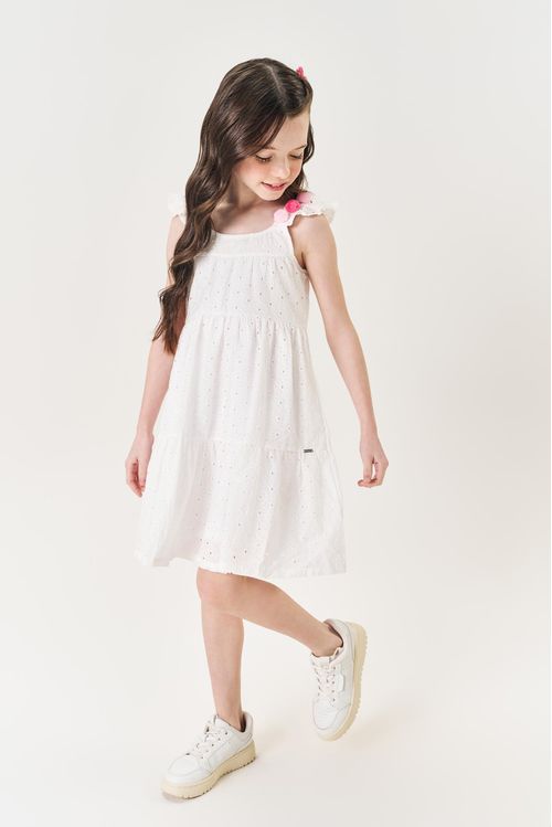 Vestido Infantil Menina Pompom Branco Mundo Cinti