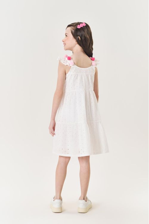 Vestido Infantil Menina Pompom Branco Mundo Cinti