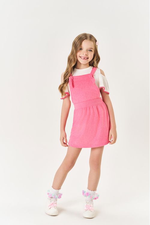 Conjunto Infantil Menina Blusa E Salopete Rosa Mundo Cinti