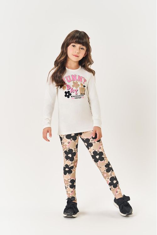 Conjunto Infantil Menina Blusa E Legging Floral Bege Mundo Cinti