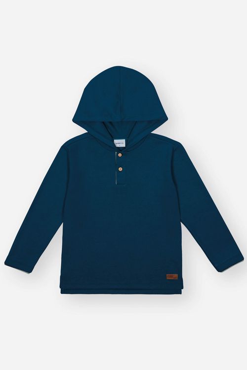 Camiseta Manga Longa Infantil Menino com Capuz Marinho Divertto