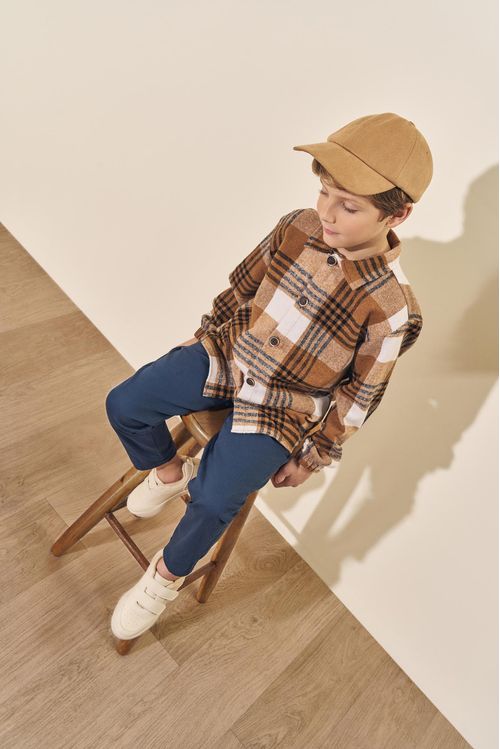 Jacket Flanela Infantil Menino Xadrez Camel Divertto