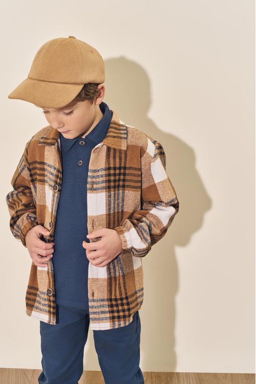 Jacket Flanela Infantil Menino Xadrez Camel Divertto