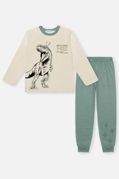 Pijama Brilha no Escuro Infantil Menino T-REX Verde Divertto