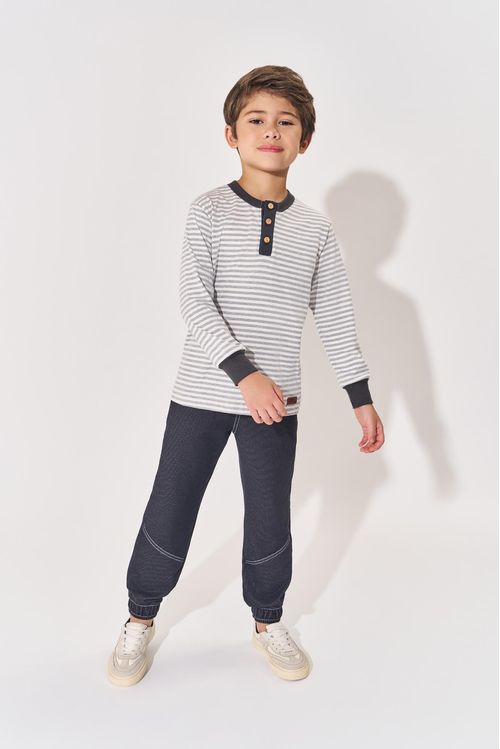 Camiseta Manga Longa Infantil Menino Listrada Mescla Divertto