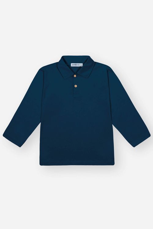 Pólo Manga Longa Infantil Menino Azul Divertto