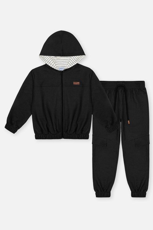 Conjunto Infantil Menino Forro Listrado Preto Divertto