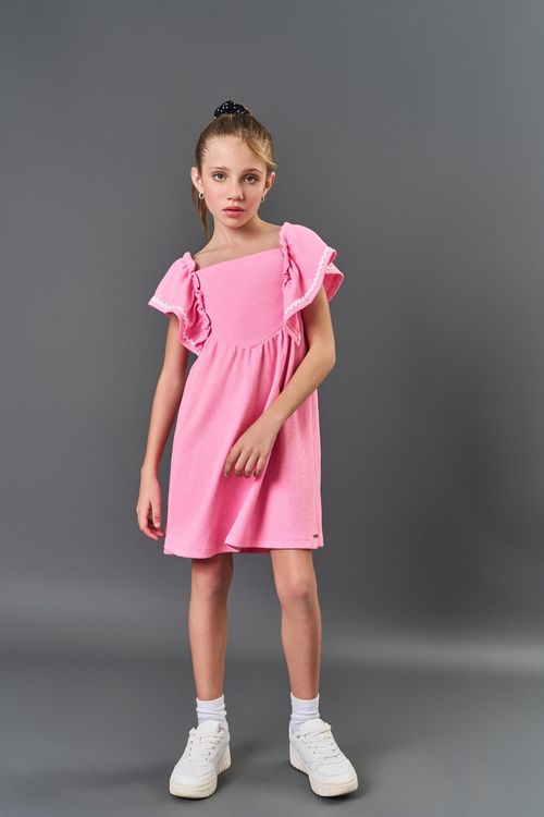 Vestido Infantil Menina Babado Rosa CTV