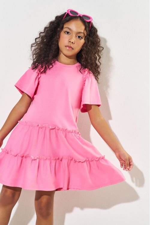 Vestido Infantil Menina Babados Rosa CTV