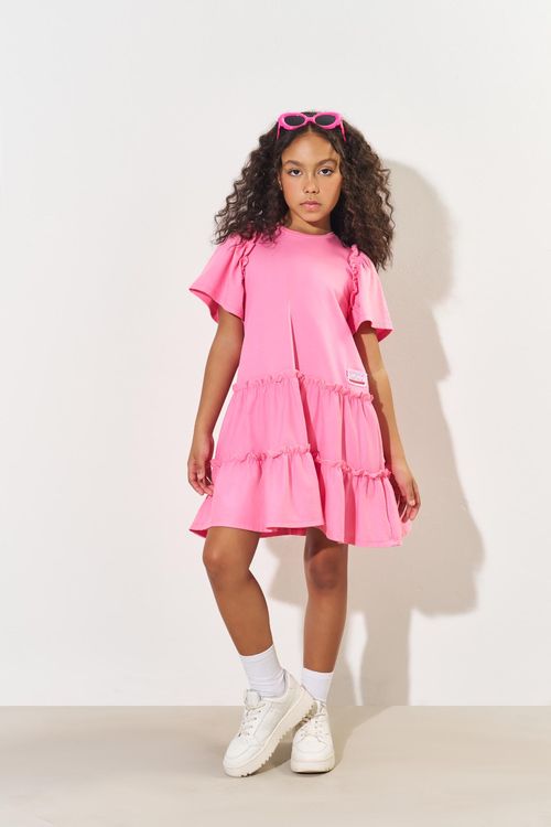 Vestido Infantil Menina Babados Rosa CTV