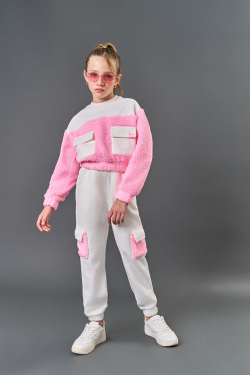 Conjunto Infantil Menina Pelo Carneirinho Rosa CTV