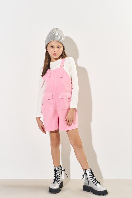 Conjunto Infantil Menina Blusa + Jardineira Sarja Rosa CTV