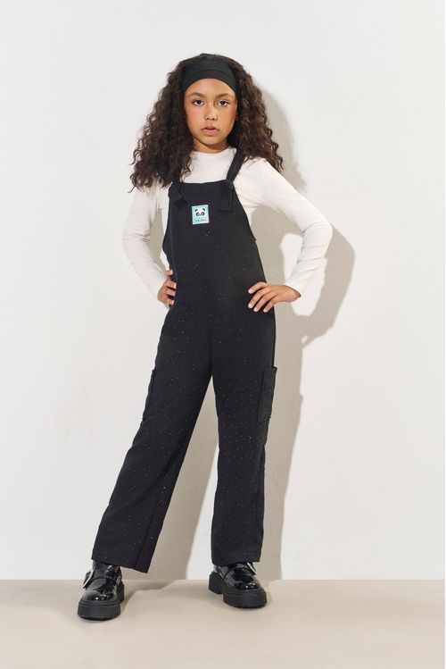 Conjunto Infantil Menina Blusa + Jardineira Preto CTV