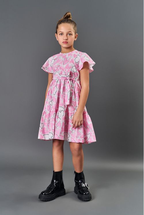 Vestido Infantil Menina Corações Rosa CTV