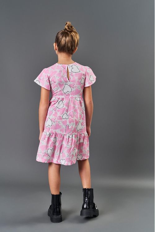 Vestido Infantil Menina Corações Rosa CTV