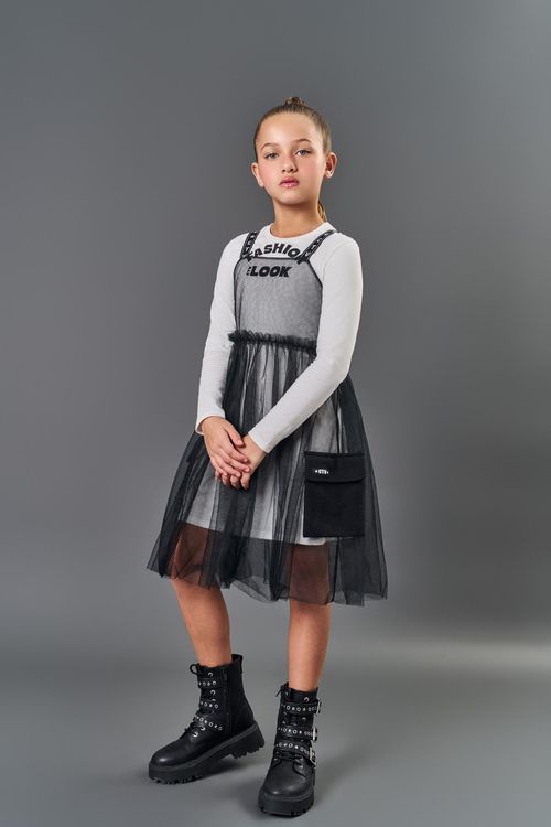 Vestido Infantil Menina com Sobreposição Preto CTV